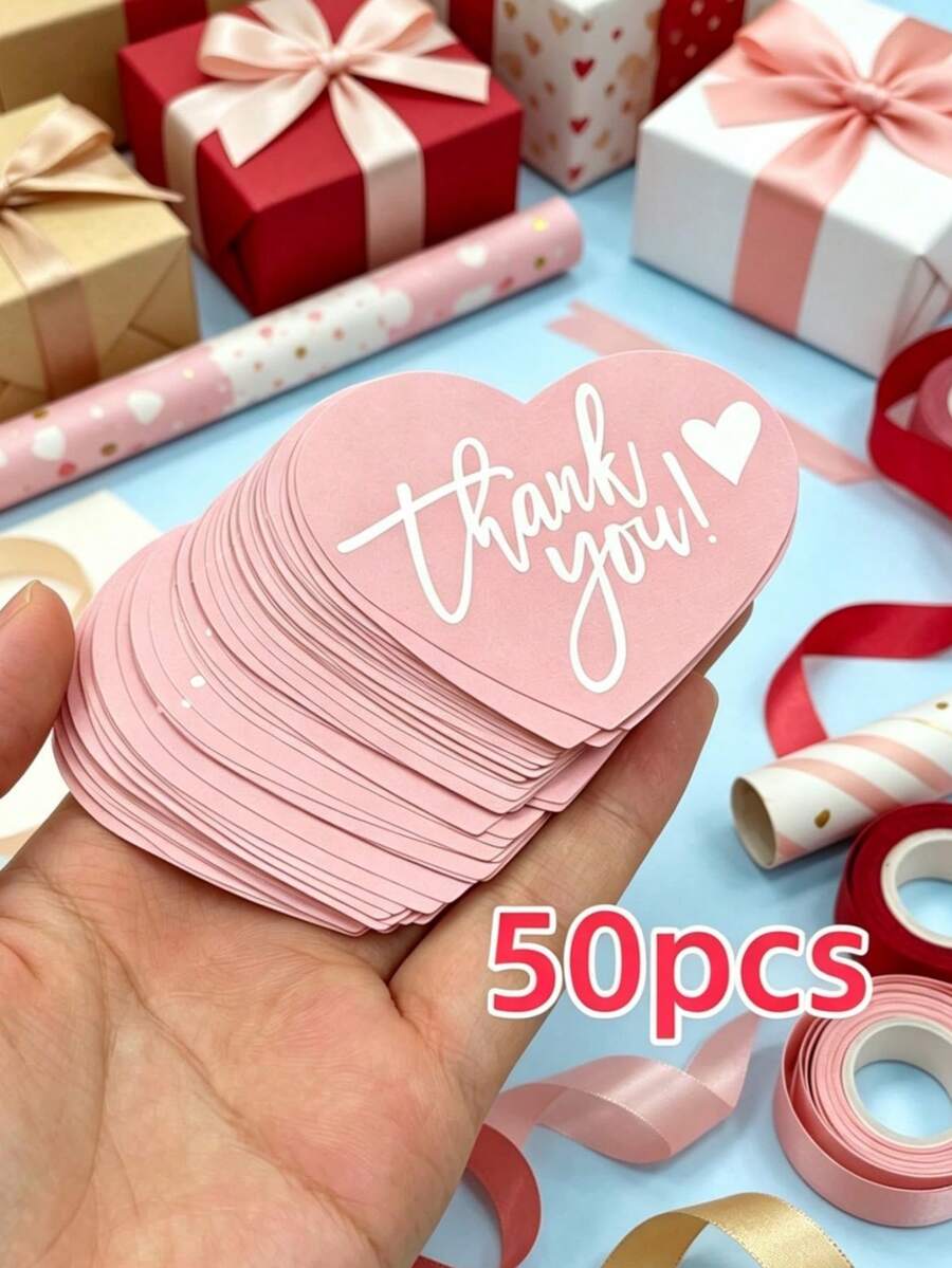 50pcs New Elegant Heart Thank You Labels -"Thank You For Supporting My Small Business" Thank You Cards - Arts & Crafts Supplies ﻿ ﻿ ﻿