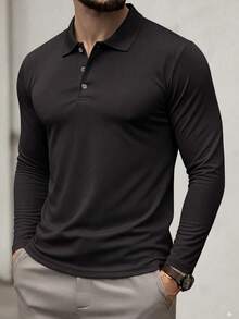 Set 3 Potong Kaos Polo Lengan Panjang Pria Polos, Model Dasar Bisnis Kasual dengan Kerah. - Hitam - View 6