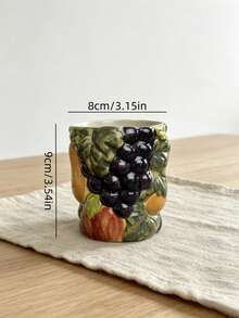 Silesian Style Handmade Ceramic Pot And Cup, Hand-Molded, Hand-Painted, Enhanced 3D Fruit Relief, Thick Texture Sculpted Grapevine, Cold Water Pitcher, Juice Pitcher, Tea Pot, Coffee Cup, Tea Cup, Milk Cup, Suitable For Daily Use And Gifts, Garden Parties, Family Gatherings - Multicolor - View 5