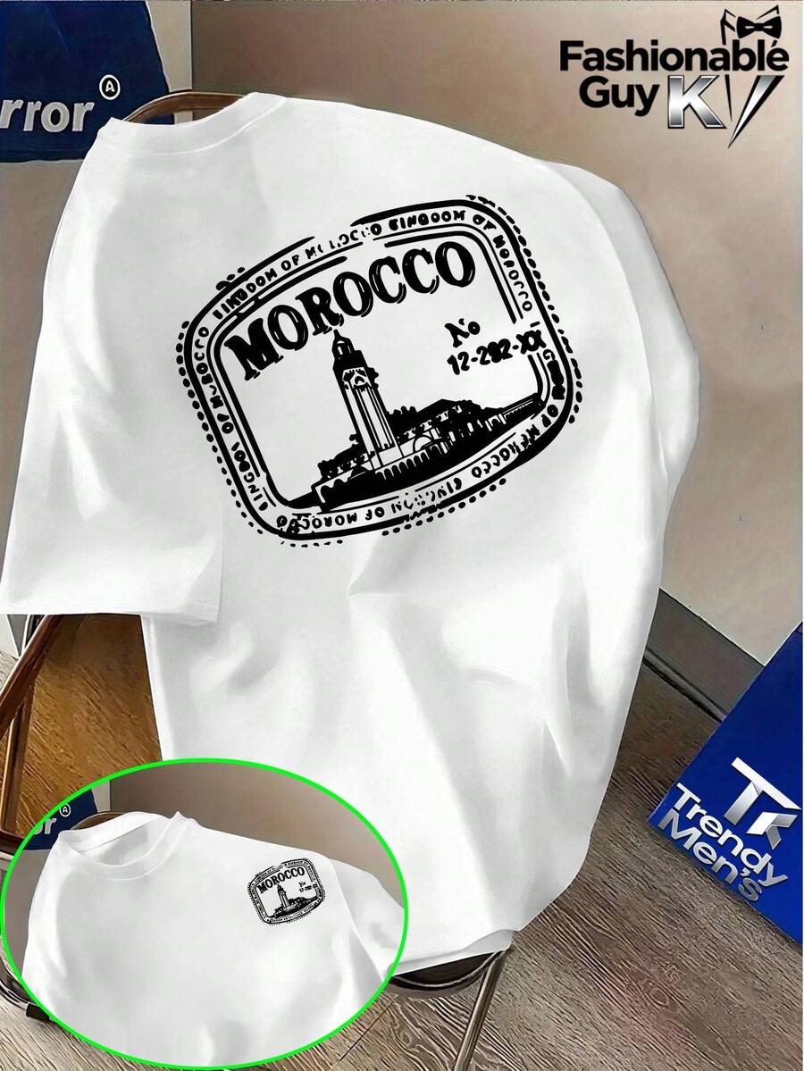 ChristmasMOROCCO Lettering Pattern Printed On Clock Tower With Front And Rear Double Printing Center,Short Sleeved Shirt!-ShirtHot Item