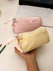 2pcs INS Style Pencil Case And Pendant - Large Capacity, Cute Plush Stationery Bag. High-End Elegant Appearance, Back To School, First Day Of School - Multicolor - View 3