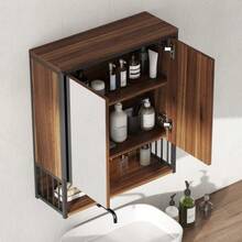 Wall-Mounted Bathroom Cabinet With Mirror, Made Of MDF And Particleboard, Brown - 棕色 - 查看 8