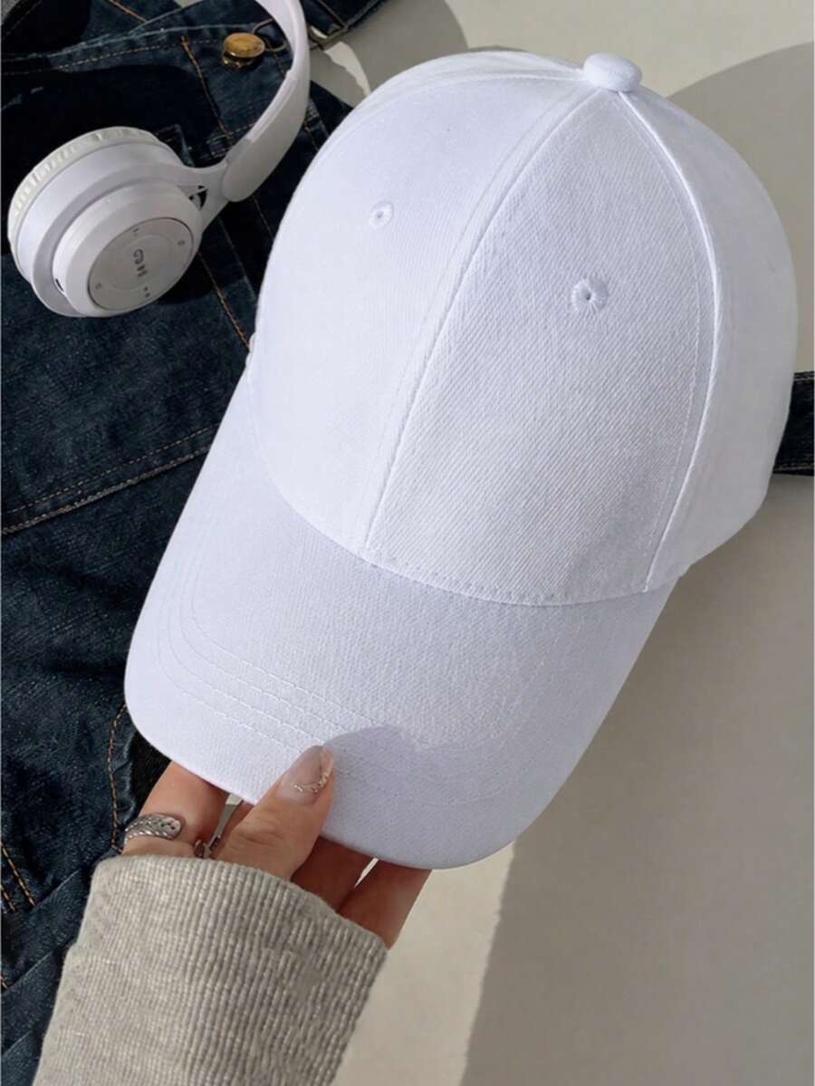 1pc Fashionable Minimalist Solid Color Baseball Cap, Casual Versatile, Suitable For All Seasons, Sun Protection & UV Protection, Unisex, High-Quality Outdoor Sports, Adventure, Beach Vacation Gift For Family And Friends - White - View 1