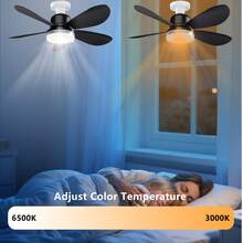 Breeze Socket Fan Light With Remote, Portable Small Ceiling Fans With Lights Dimmable For Bedroom, Kitchen, Living Room, 20.5" Ceiling Fan With 3000K-6500K/40W, Screws Into E26/E27 - Black - View 5