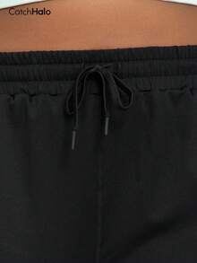 Plus Size Women's Casual Sweatpants With Pockets And Drawstring, Loose Fit, Black Color, Sporty Style Sports - Black - View 10