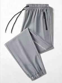 1 pieza Pantalones deportivos para hombre con cordón en la cintura, adecuados para primavera y verano - Gris - Ver 1