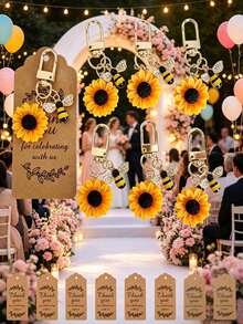 12/1 Set Wedding Sunflower & Bee Keychain Gift Set, Party Favors And Thank You Cards, Party Souvenir Keychains, Backpack Keychain Charms, Suitable For Weddings, Birthday Parties, Picnic Gatherings - Multicolor - View 9
