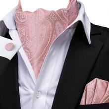 4PCS Men's Gentle Pink Ascot Cravat Set With Pocket Square & Cufflinks, Soft Neck Set For Bridal Parties, Teen Prom And Sweet Casual Formal Gift Ideas - Pink - View 5