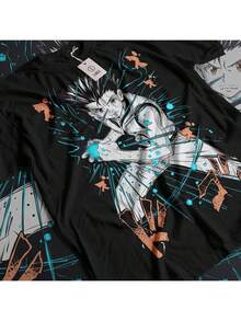 Anime Manga T-Shirt With Vintage Print - Manga Character Graphic For Men And Women, Crew Neck, Short Sleeve Cotton, Perfect For Summer, Travel, Beach And Festivals, T-Shirt - 黑色 - 查看 1