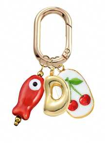Spring Buckle Keychain, Letter Fish Cherry Keyring, Letter Bag Accessory, Metal Letter Pendant, 3D Puffy Gold Letter Bag Charm, Initial Bag Decoration, Letter Key Accessory, Fruit Theme Keychain, Beach Vacation Bag Charm, Daily Handbag Decoration, Gift Letter Keychain, Suitable For Women's Wallet, Bag, Car Accessory, Bag Charm, Campus Style Cute Gothic Y2K Style, Can Be Used As Mother's Day, Graduation Season, Teacher's Day Gift - Multicolor - View 29