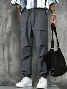 Pantalones cargo casuales para hombre con cintura con cordón y puños - Gris Oscuro - Ver 1