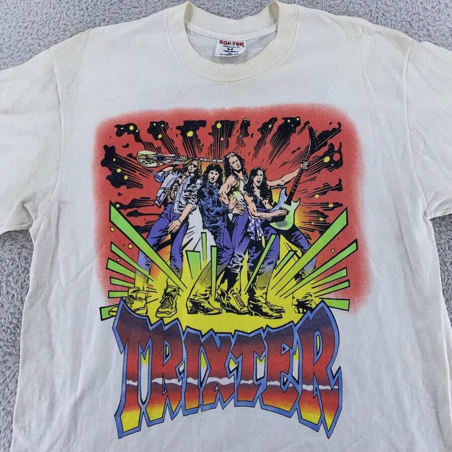 Camiseta Vintage Trixter, Talla Grande, Blanca, de la Gira de la Banda de los 90, Camiseta Gráfica de Concierto de Rock 1990-91 - Blanco - Ver 1