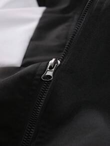 Men's Spring/Autumn Multi-Scenario Versatile Casual Sports Jacket, Functional Style Color-Block Outdoor Lightweight Durable Hooded Jacket, Geometric Patchwork Design With Adjustable Drawstring Hood, Smooth Zipper Closure - Black - View 6
