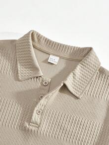 Men's Autumn Casual Fashion Daily Commute Jacquard Polo Shirt With Turn-Down Collar - Khaki - View 6