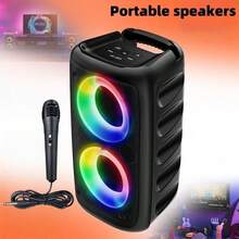 Bluetooth Speaker, Portable Wireless Karaoke Speaker, Wireless Speaker, Subwoofer, Wireless Bluetooth Sound System, FM Radio, With Ambient Lighting, Optional Microphone, Supports TF/USB, Suitable For Various Parties - View 10