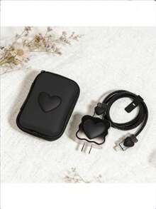 1組 Apple 充電器保護殼 + 硬殼數據線收納袋，辦公出差宿舍收納整理袋，送女友驚喜禮物 - 黑色愛心銀包六件套 - 查看 7