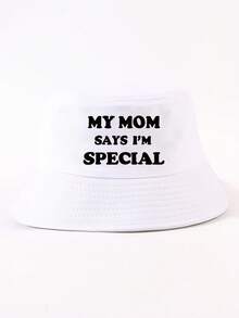 1件裝時尚「MY MOM SAYS I'M SPECIAL」標語熱轉印簡約休閒漁夫帽 中性款 戶外旅行防曬顯臉小 可調節 百搭派對街頭風水桶帽 - MY MOM漁夫帽 - 查看 30