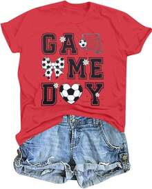 Casual Blouses For Women | 1 Women's T-Shirt 100% Breathable Cotton | Women's Soccer Jerseys, Funny Soccer Mom T-Shirts, Graphic Tees For The Day - 紅色 - 查看 1
