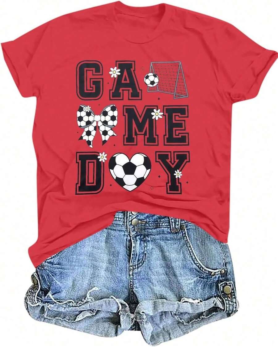 Casual Blouses For Women | 1 Women's T-Shirt 100% Breathable Cotton | Women's Soccer Jerseys, Funny Soccer Mom T-Shirts, Graphic Tees For The Day - 紅色 - 查看 1