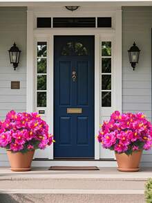 2/4 Stems Artificial Hibiscus Shrub - Realistic Artificial Flower Decoration, Suitable For Room Decor, Autumn Decor, Indoor And Outdoor Decoration, Perfect For Weddings, Gardens, Porches, Patios, Windowsills, Flower Boxes And Hanging Baskets, Maintenance-Free Plants, Artificial Outdoor Floral Shrub - Red Violet - View 6