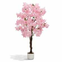 Artificial Cherry Blossom Tree for Home & Office – 4/5/6ft Realistic Faux Flower Plant, White or Pink Blooms, Decorative Potted Tree, Single Tree - hellrosa, 180 cm - Übersicht 1