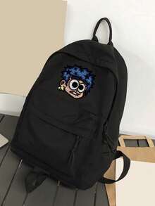 簡約休閒純色後背包，多功能中性大學風校園背包，尼龍旅行後背包，適合女生與女性 - 黑色 - 查看 8