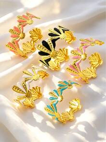 VceTd 1 pezzo Braccialetto elegante in acciaio inossidabile da donna con design asimmetrico a foglia in smalto a goccia, adatto per essere indossato durante vacanze al mare, viaggi o shopping - Oro giallo - Visualizzare 11