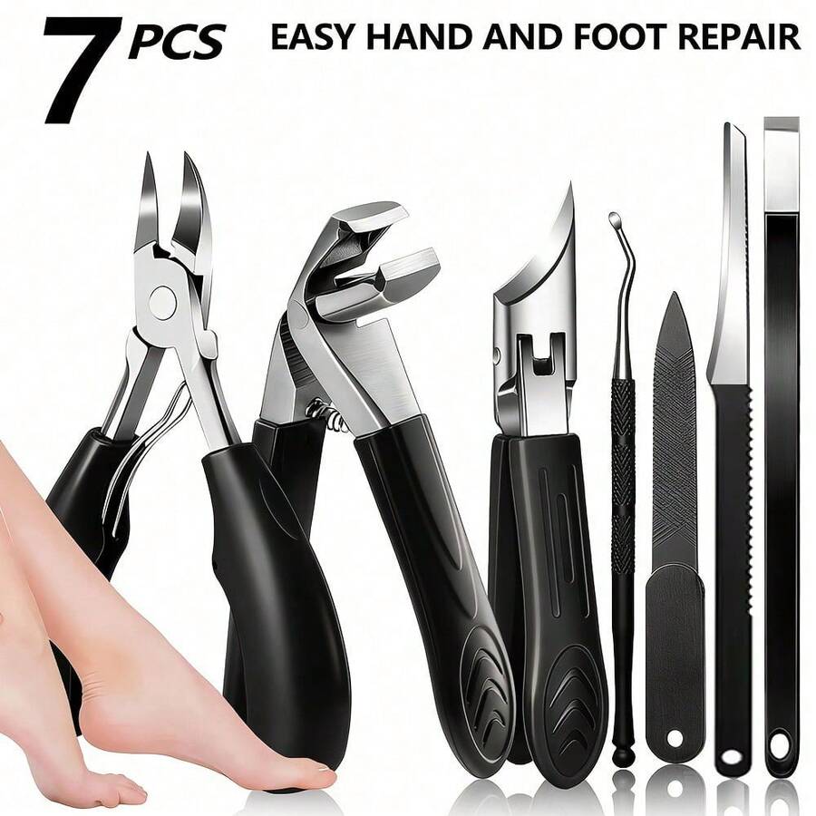 2-7 pièces Ensemble professionnel de soins des pieds et de manucure robuste - Outils de soins des ongles en acier inoxydable, comprend des coupe-ongles, un repousse-cuticules/retire-cuticules, un outil exfoliant, des coupe-ongles inclinés et droits - Outils de soins manuels robustes pour les pieds et les mains - Multicolore - Voir 1