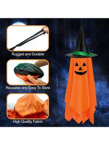 1/2pcs Halloween Hanging Pumpkin Ghost Decorations, Outdoor Use, Cute Orange Pumpkin Ghost Decor, Suitable For Children's Outdoor Garden And Trees - Orange Halloween Ornaments - View 4
