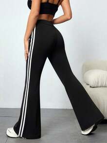 Spring/Summer New Women's Plus Size Sports Flare Leggings, Fashion Minimalist Versatile Casual Pants Black Fall - Black - View 4