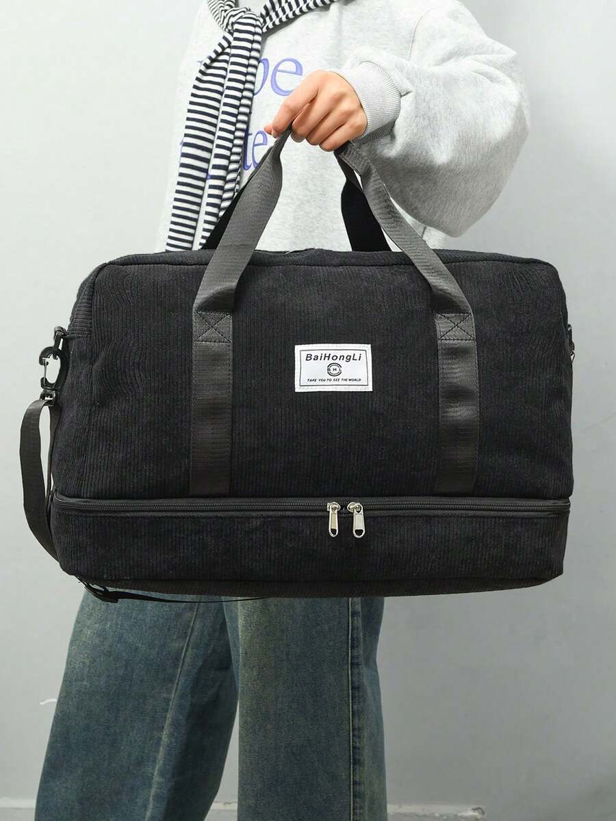 Unisex Solid-Color Travel Bag With Zipper And Separate Multifunctional Compartment For Shoes, Travel Suitcases, Laptop, Lightweight - 黑與白 - 查看 1