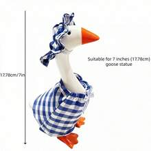 Desk Goose Summer Outfits Vintage Plaid Dress With Sun Hat Set For Farmhouse 7 Inches Mini Goose Statue - Blue - View 7