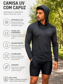 Kit 3 UV Protection Thermal Second Skin T-Shirt With Hood - 灰色 - 查看 4