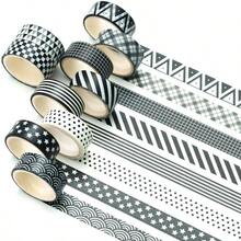 Basic Washi - Juego de 10 rollos de cintas adhesivas decorativas de punto y cuadrcula para revistas, planificadores, lbumes de recortes, envoltura de regalos, manualidades - negro Blanco - Ver 2