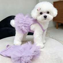 1pc Taro Purple Sleeveless Mesh Tutu Pet Dress, Summer Breathable Princess Style Camisole Outfit For Small Dogs And Cats - Purple - View 5