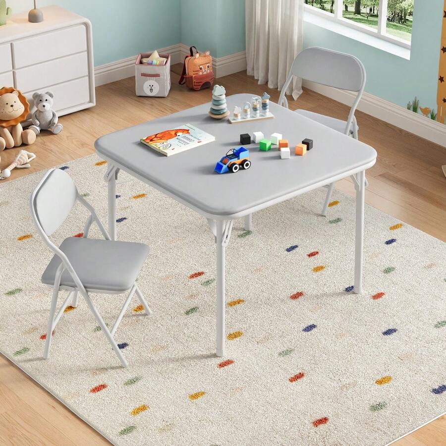 Collapsible Kids Table And Chairs Set – Space-Saving Children's Furniture – Durable Metal Frame – Easy Storage – Ideal For Dining, Learning, Play, Daycare, Study Room - Grey - View 1