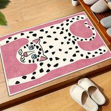 1pc Velvet Carpet, European Style Pink Background Cartoon Leopard Pattern Doormat, Soft Non-Slip Home Entrance Mat, Suitable For Kitchen, Laundry Room, Office, Easy To Clean - Multicolor - View 4