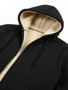 Men's Winter Casual Solid Color Minimalist Hooded Thermal Lined Jacket - Black - View 6