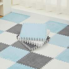 36-Piece Thickened Plush Interlocking Floor Mat Set – Removable, Washable, And Shed-Resistant. Featuring A Square Interlocking Design And A Soft, Plush Texture, These Mats Are Non-Slip And Comfortable-An Ideal Choice For Living Rooms And Bedrooms. - 藍色+灰色+白色 - 查看 4