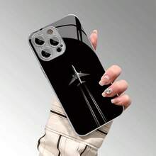 1件極簡飛機創意圖案玻璃材質手機殼，適用於 iPhone - 銀色 - 查看 5