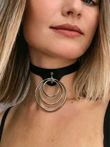 1pc Women's PU Rivet Choker Necklace Gothic Punk Style Neck Collar Halloween Holiday Accessory - Black - View 8