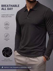 Set 3 Potong Kaos Polo Lengan Panjang Pria Polos, Model Dasar Bisnis Kasual dengan Kerah. - Hitam - View 2