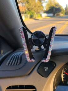 Rhinestone Decorated Gravity Car Phone Holder, Dual-Use Air Vent And Dashboard Mount, Cute Multi-Function Car Accessory, Suitable As Birthday Gift For Boyfriend, Family And Friends, Compatible With IPhone And Android Phones - Air Vent Bracket - View 4