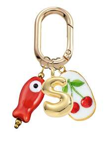 Spring Buckle Keychain, Letter Fish Cherry Keyring, Letter Bag Accessory, Metal Letter Pendant, 3D Puffy Gold Letter Bag Charm, Initial Bag Decoration, Letter Key Accessory, Fruit Theme Keychain, Beach Vacation Bag Charm, Daily Handbag Decoration, Gift Letter Keychain, Suitable For Women's Wallet, Bag, Car Accessory, Bag Charm, Campus Style Cute Gothic Y2K Style, Can Be Used As Mother's Day, Graduation Season, Teacher's Day Gift - Multicolor - View 31