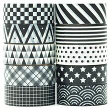 Basic Washi - Juego de 10 rollos de cintas adhesivas decorativas de punto y cuadrcula para revistas, planificadores, lbumes de recortes, envoltura de regalos, manualidades - negro Blanco - Ver 1