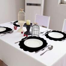 60pcs Black Paper Placemats, 13.5 Inch Disposable Fan-Shaped Round Table Mats, Decorative Paper For Birthday Party, Graduation Celebration, Wedding Banquet, Bridal Shower - Black - View 4