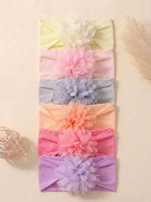 6pcs Newborn Cute Chiffon Flower Baby Hair Accessories, Soft Skin-Friendly Princess Baby Headbands, Versatile For Daily Wear - Multicolor - View 4