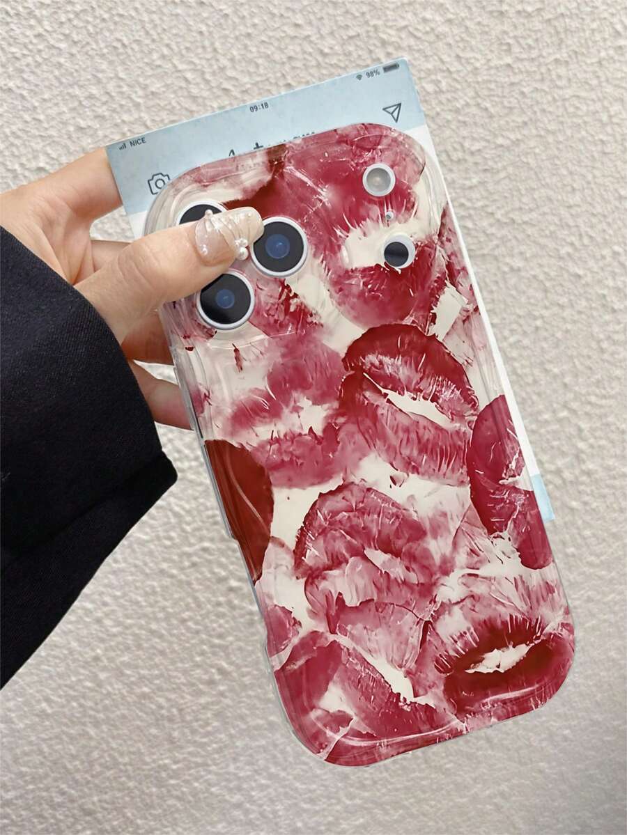 Rote Lippenabdrucke Geeignet Phone Case, Handyhülle Mit Blume Muster, Personalisiert Handyhülle, Creamy Smooth Texture, Wave Buffer Shock Absorption, Shockproof, Lightweight Anti Collision, For IPhone 11 Pro Max/12/12 Pro/12 Pro Max/13/13 Pro/13 Pro Max/14/14 Plus/14 Pro/14 Pro Max/15/15 Plus/15 Pro/15 Pro Max/16/16 Plus/16 Pro/16 Pro Max/X/XS/XS Max/17/17 Pro/17 Pro Max/Air - Multicolor - View 1