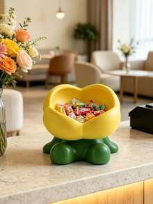 1pc Cute Tulip Shaped Candy Storage Bowl, Petal Storage Bowl, Large Capacity Desktop Fruit/Jewelry Tray, Suitable For Living Room And Home Decor - Yellow - View 3