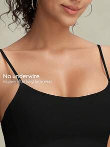 Reggiseno sportivo da donna Tender Angel con spalline sottili, scollo a U e schiena bassa, canotta corta da fitness senza cuciture con imbottitura, comodo reggiseno da yoga in stile minimalista per uso quotidiano e palestra - nero - Visualizzare 3